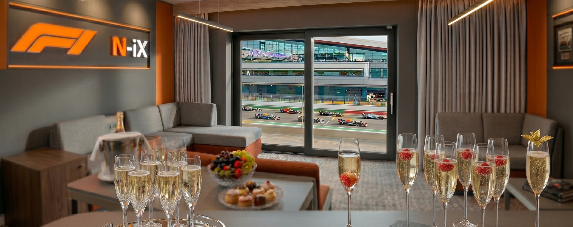 N-iX VIP hospitality suite overlooking the Silverstone circuit